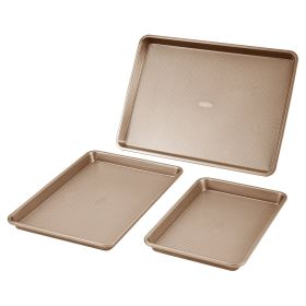 Baking Pans Set, 3-Piece, Nonstick Carbon Steel Cookware Sheets & Trays, Stackable Kitchen Oven Bakeware Cooking Sets with Silicone Handles