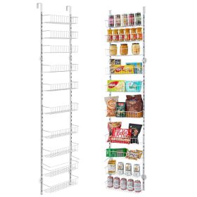 Over the Door Pantry Organizer, 10-Tier Pantry Organization and Storage, Heavy-Duty Steel Hanging Spice Rack, Adjustable Wall Seasoning Shelves