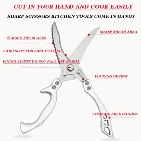 2-Piece German Stainless Steel Kitchen Scissors Set - Industrial Strength for Meat Prep & Vegetable Chopping (Material: 430 stainless  steel,aluminum handle)